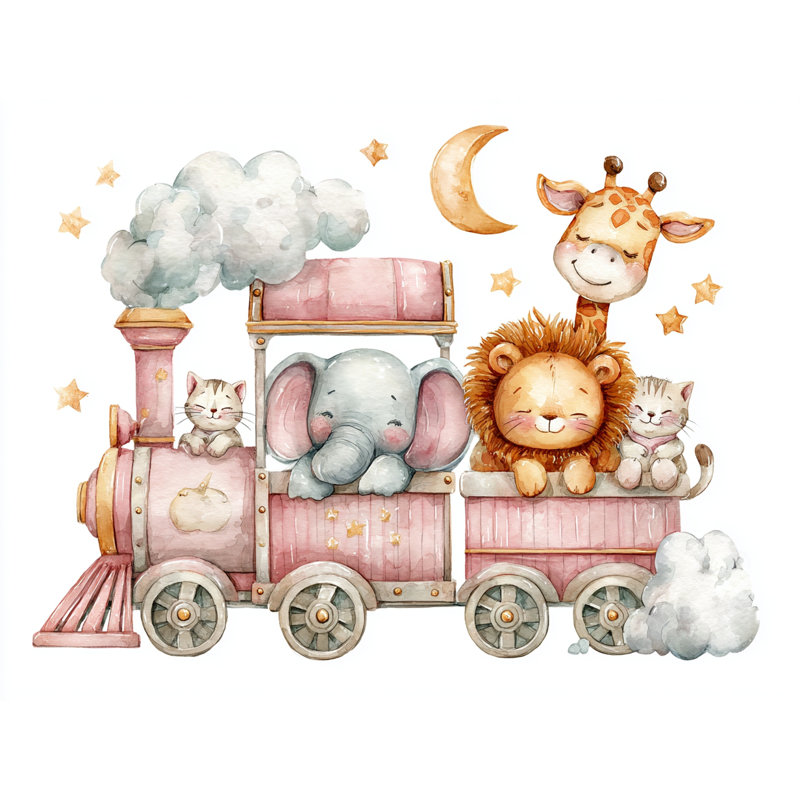 «Whimsical Train with Animals», art mural sur toile tendue