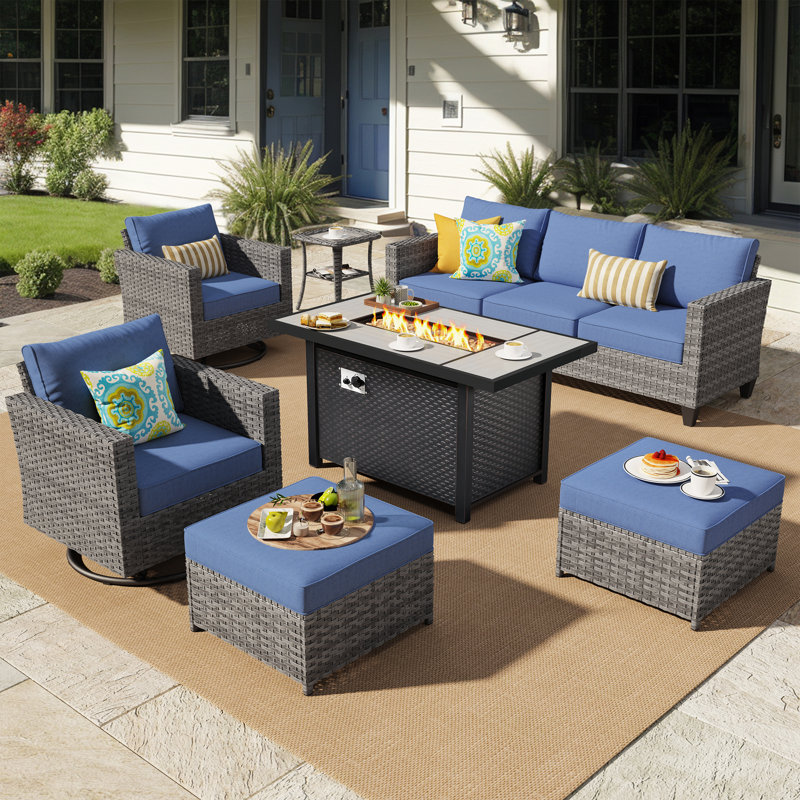 Outdoor Furniture And Sofa 7-Piece Set With Stove, Blue