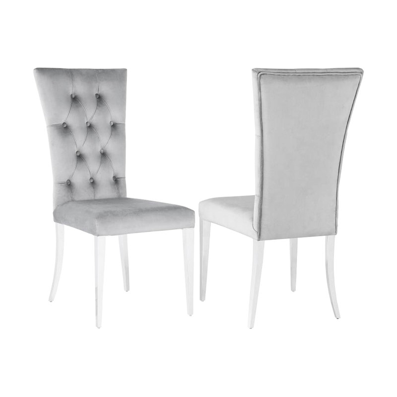 De 2 chaises d'appoint rembourrées en velours, gris et - Chaises modernes avec velours pour le confort, salle à manger