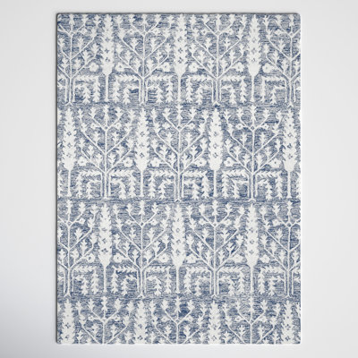 Arcuri Floral Handmade Tufted Wool Denim Area Rug