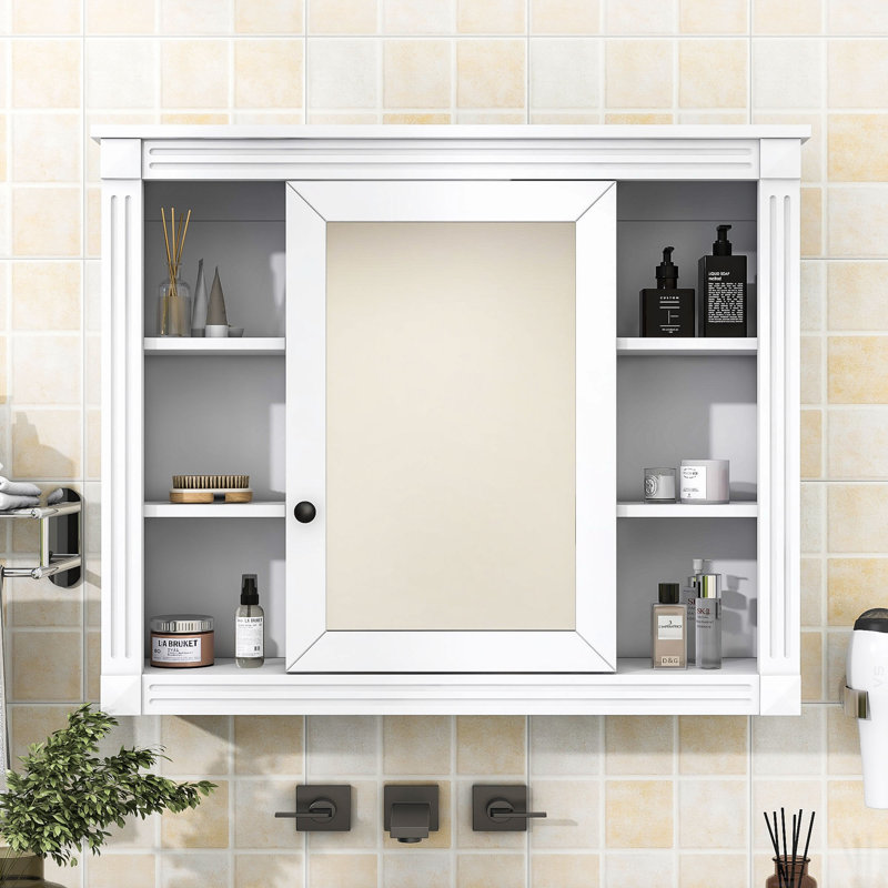 Armoire à pharmacie murale avec miroir et tablettes de rangement Yolandia, Blanc