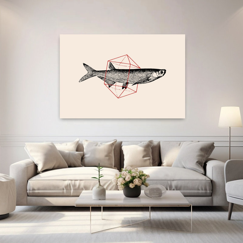 Poisson, géométrie abstraite, paysage côtier de poissons, art mural, H 40 po x l 60 po