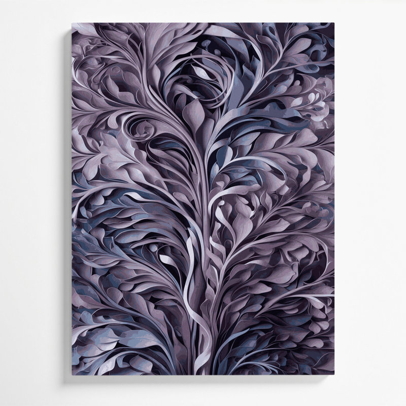 «Abstract Florals 84», art mural sur toile mauve, H 14 po x l 11 po