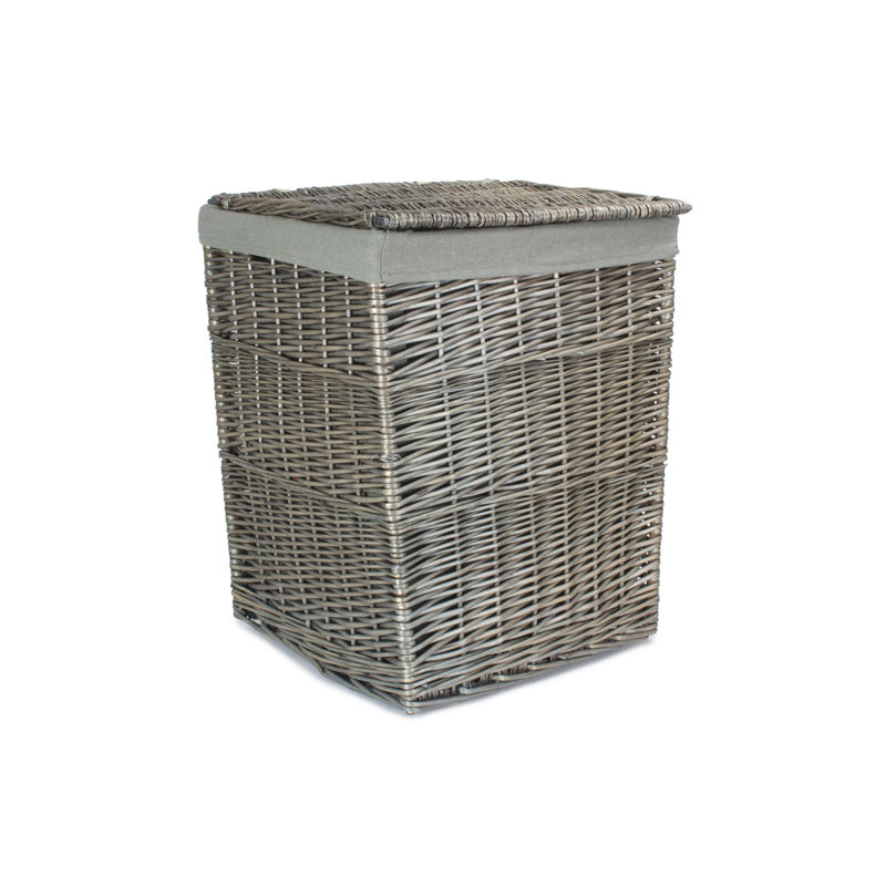 Wicker Square Laundry Basket with Sage Lining, 61cm H x 46cm W x 46cm D, Antique/Grey