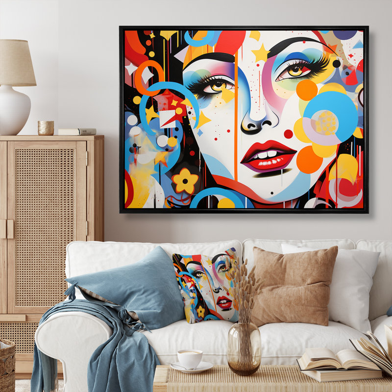 Pop Art Iconographie Portrait II sur toile, H 12 po x l 20 po x P 1 po, Cadre flottant noir