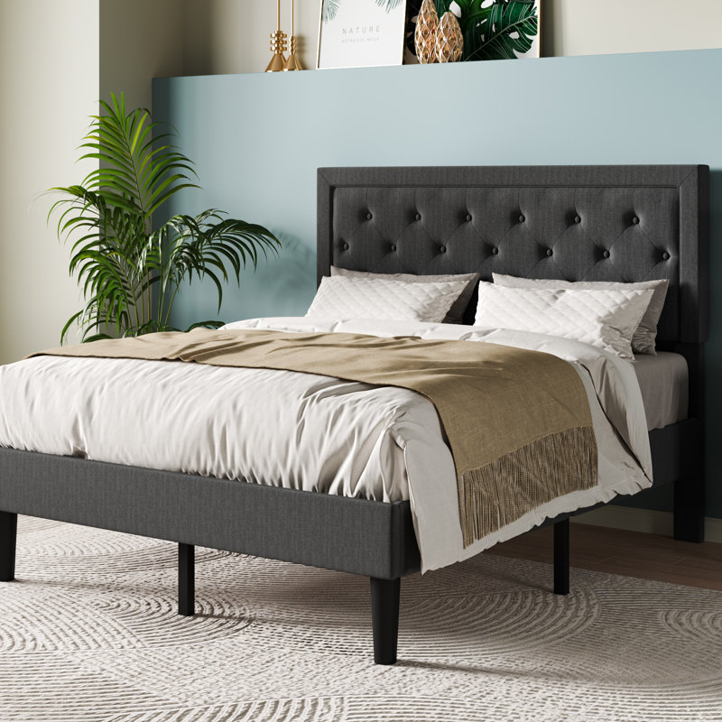 Aquavion Upholstered Platform Bed, Dark Gray, Queen