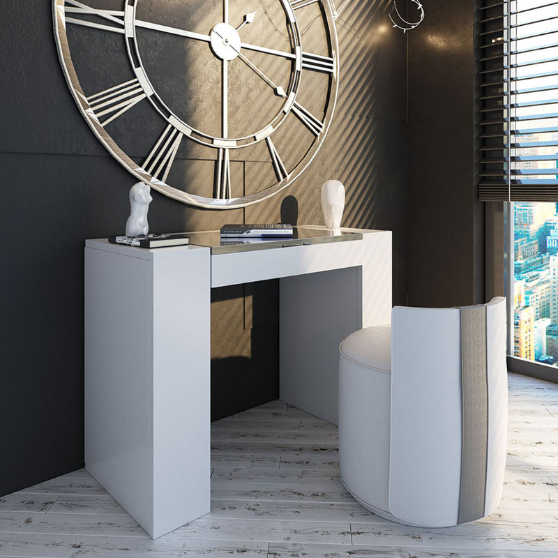 Ensemble de coiffeuse avec tabouret et miroir, Mat