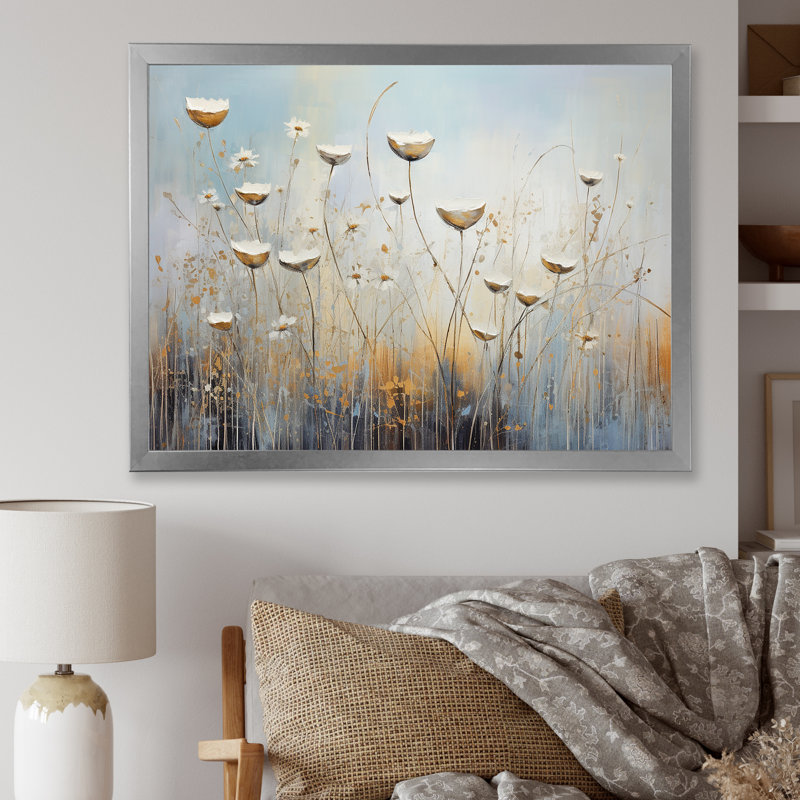 Beige Wildflowers Breeze IV sur toile, H 30 po x l 40 po x P 1,5 po, Cadre simple argenté