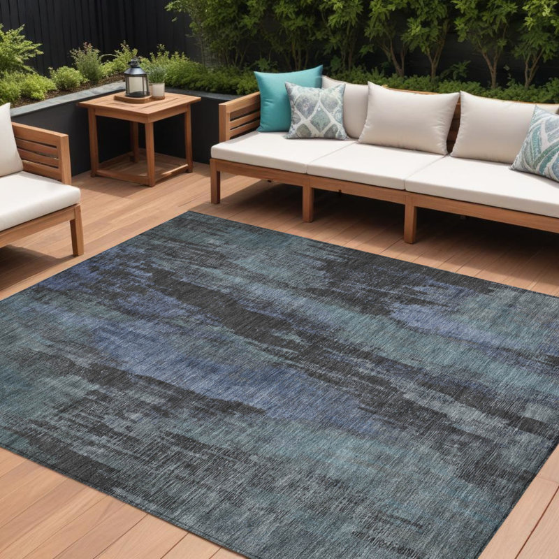 Tapis d'extérieur lavable abstrait bleu et gris 10 pi x 14 pi