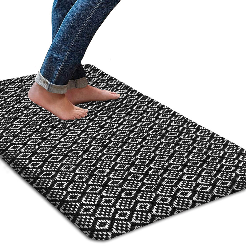 Geometric Water Resistant Anti-Fatigue Non-Skid Kitchen Mat, Black