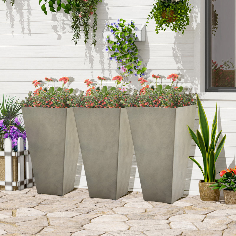 Hautes jardinières avec trou de drainage, pots de fleurs pour l'extérieur 28 ", Gris