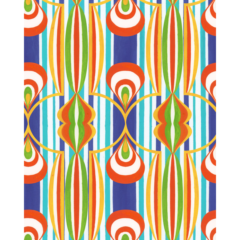 LA DOLCE VITA Wallpaper Roll, Orange/Blue/Taupe