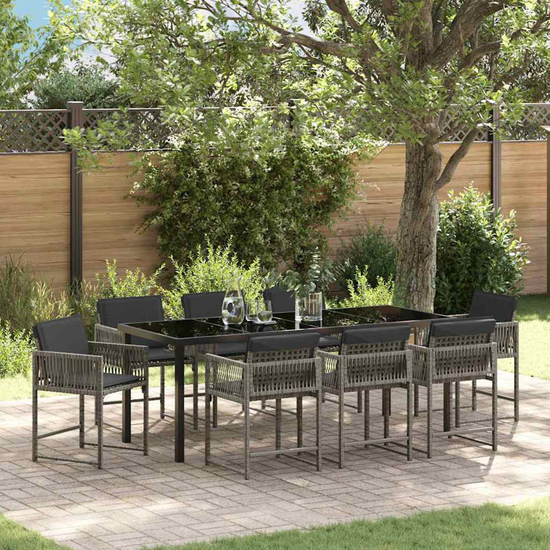 Eliezel 8 - Person Patio Dining Set with Rectangular Table, Grey Cushion/Grey Frame