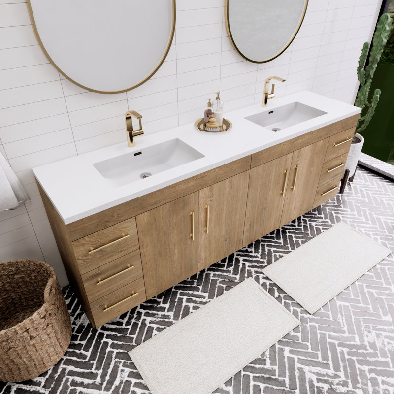 Spring 84" Double Sink Bathroom Vanity, Oak