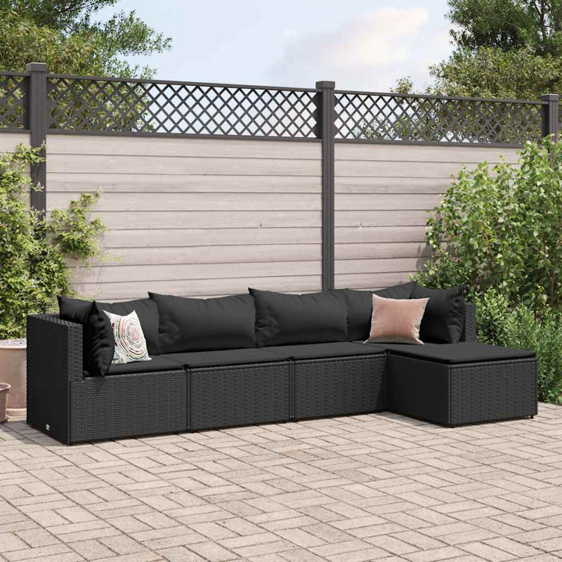 Ebern Designs Patio Lounge Set With Cushions Poly Rattan, Black, Black, 4