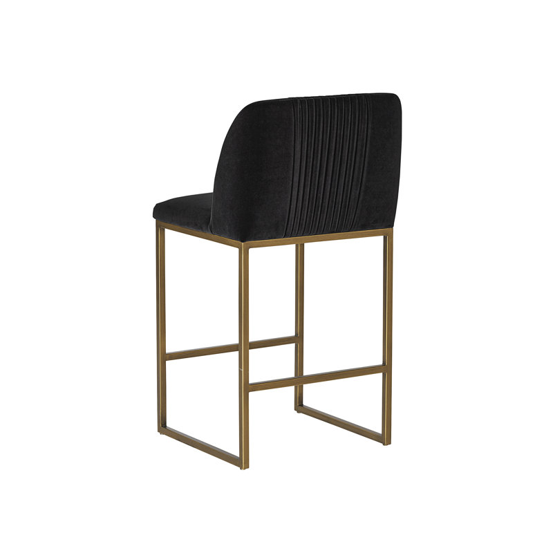 Nevin Upholstered Stool with Metal Frame, Counter Stool (26" Seat Height), Dark Gray Performance Basketweave