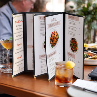 WeChef 30 Pack Restaurant Menu Covers 8.5x14" 4 Page 8 View & 4.25x14" Half Page Wine List Book Style PVC Transparent Restaurant Menu Holder Book Cafe Hotel Bar Black