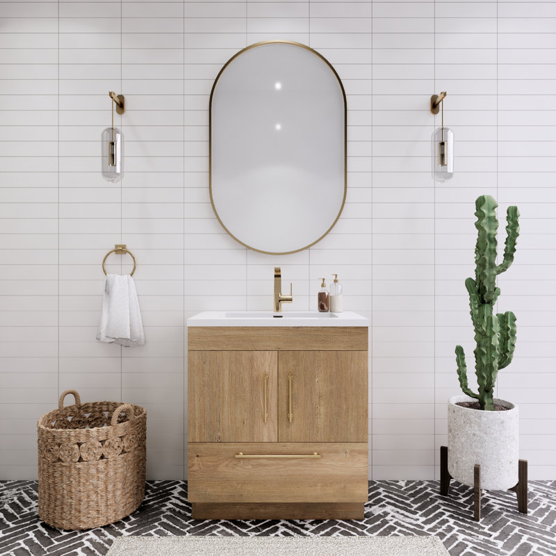 Spring Single Bathroom Vanity, Teak Oak, 30"
