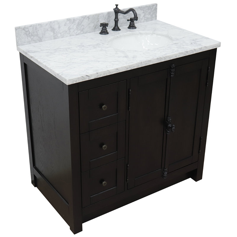 Ensemble de meuble-lavabo simple 37 po Seshadri, Brun cendré, Marbre de Carrare blanc