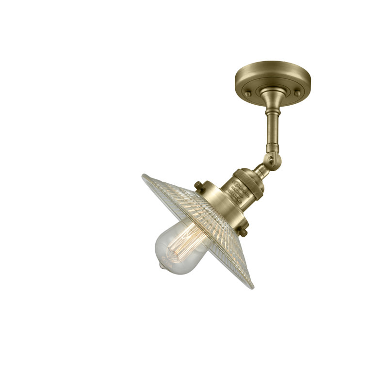 Miramontes Glass Semi Flush Mount, No Bulb Included, Antique Brass, Clear Halophane