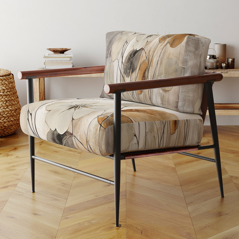 Fauteuil d'appoint rembourré Beige Botanical Impressions III, Noir