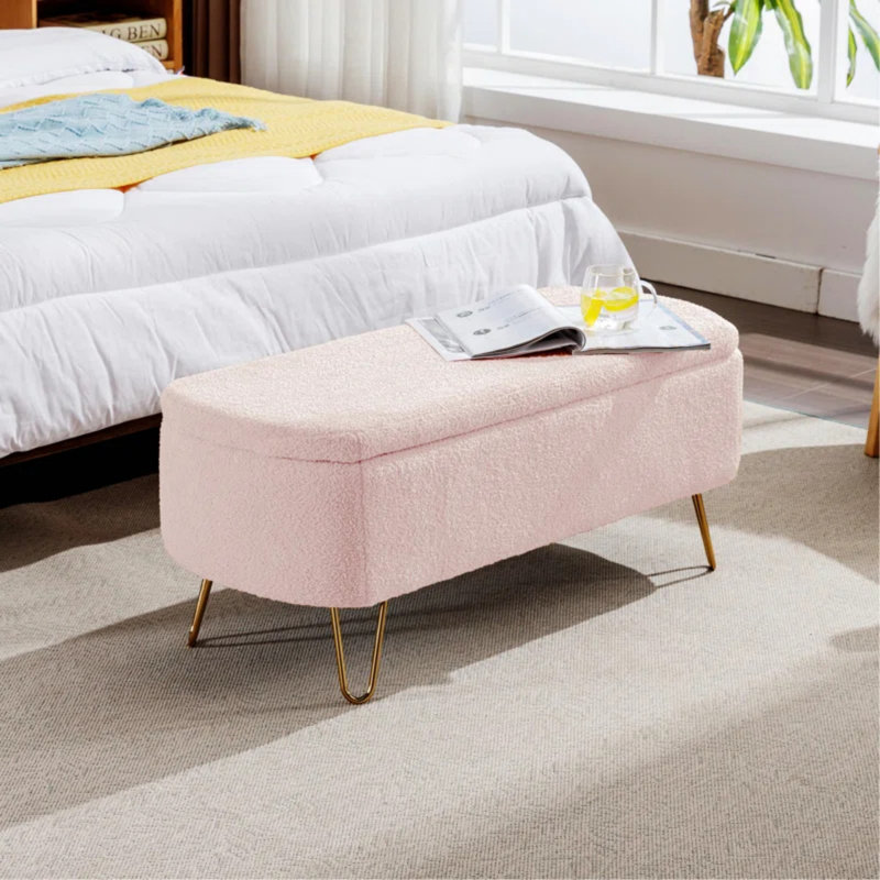 Banc rembourré en fausse fourrure, Rose