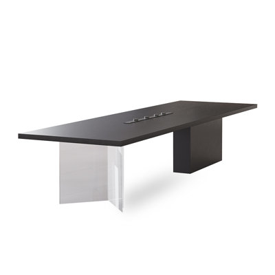 Table de conférence rectangulaire noire en bois massif + fer + acrylique