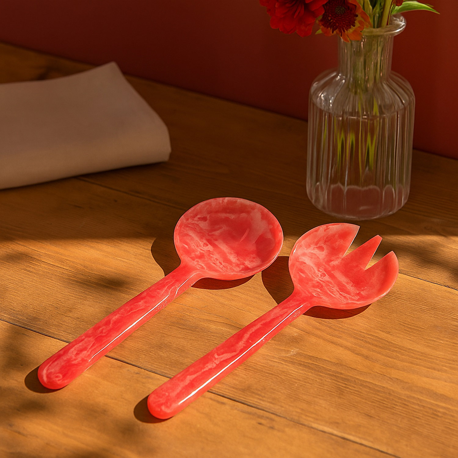 2-Piece Resin Salad Server Set, Red