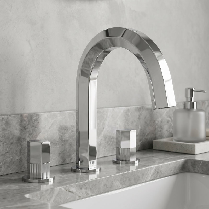 Hart Widespread 3-Hole Bathroom Faucet, 2-Handle High Arc With Hexagon Knob Handles In Chrome, Chrome