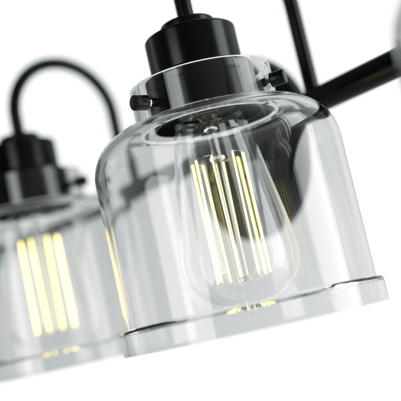 Éclairage pour salle de bain 4 lumières à intensité variable moderne avec abat-jour en verre transparent 32 po Juliann, Noir