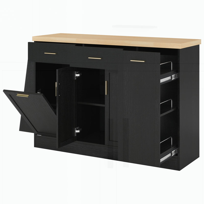 Buffet de rangement multifonctionnel, armoire à portes coulissantes et étagère à épices à 3 niveaux, îlot de cuisine pour cuisine et salle à manger