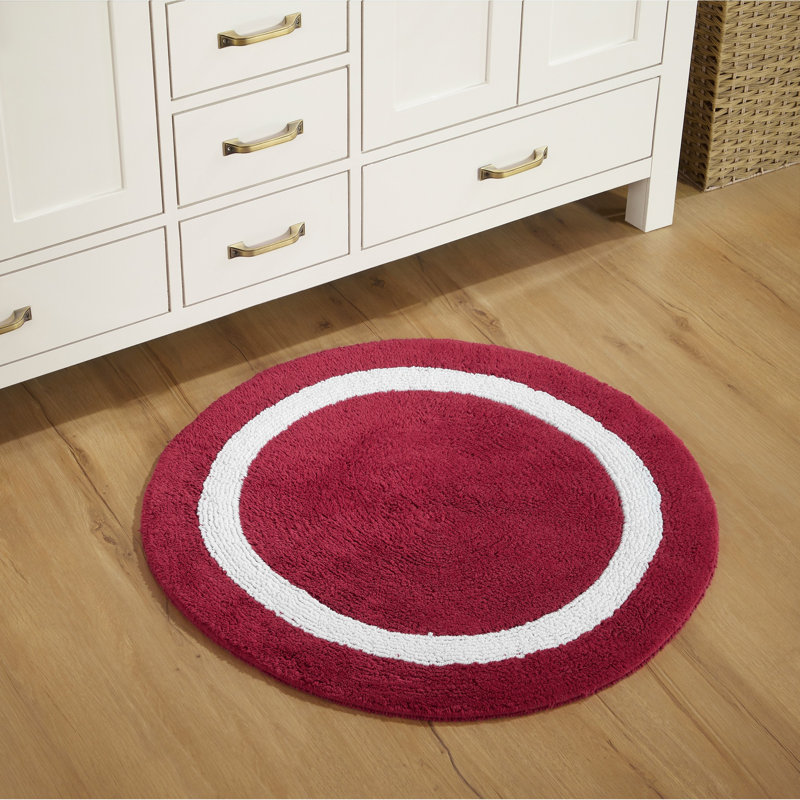 Tapis pour salle de bain réversible 100% coton Widman, Rond 30 po, Rouge / Blanc