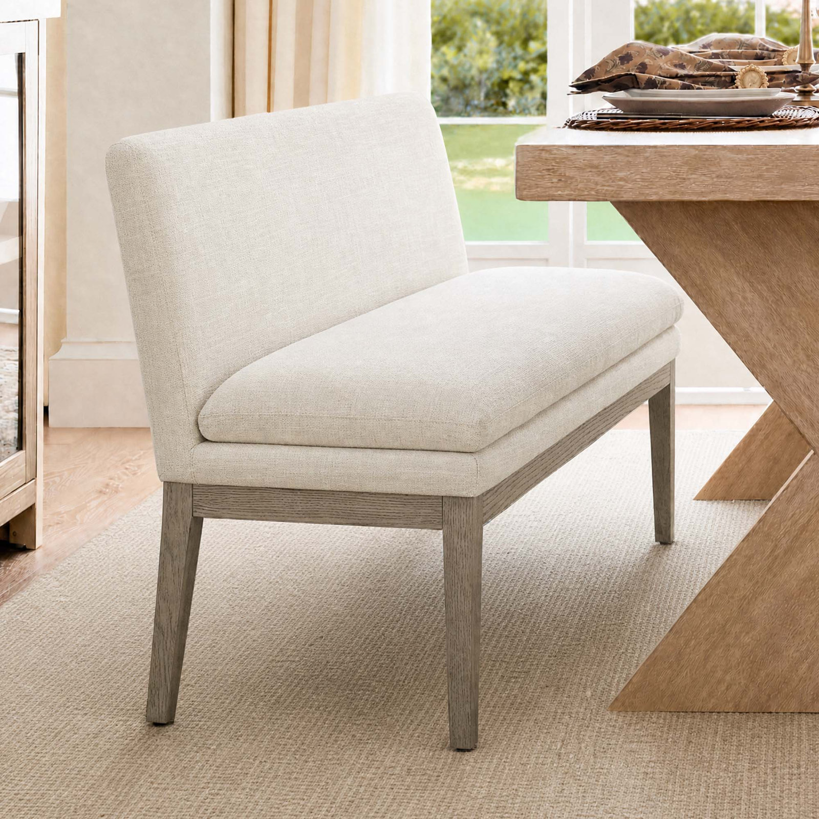 Bethea 55" Linen Dining Bench, Linen