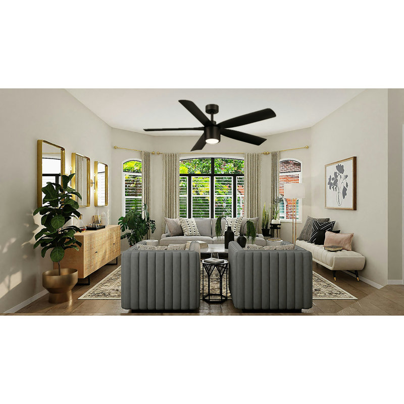 Ventilateur de plafond 5 pales avec télécommande RAVian (sans lumière), 52", Noir mat