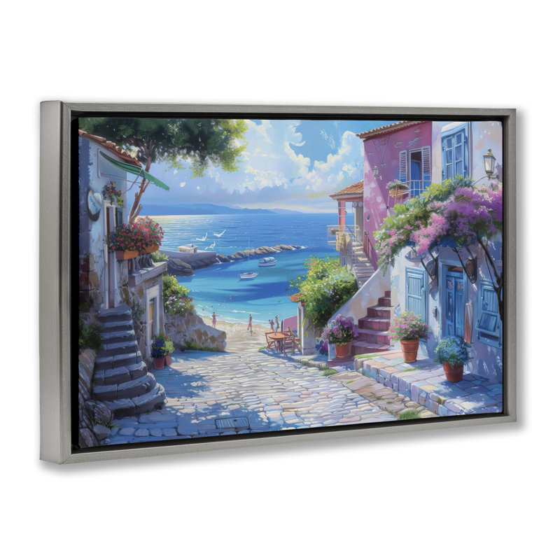 Cadre flottant Seaside Village Cobblestones, design par LSR Design Studio, Cadre flottant gris lustré, H 21 po x l 31 po