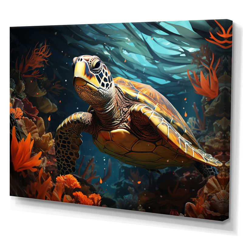 «Turtle Aquatic Wanderer», impression géométrique sur toile, H 12 po x l 20 po x P 1 po, Toile tendue