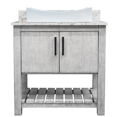 Meuble-lavabo de 30 po avec comptoir en quartz, lavabo en porcelaine, quincaillerie noir mat