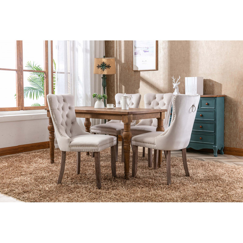 Gaje Velvet Side Chair, Beige, Natural