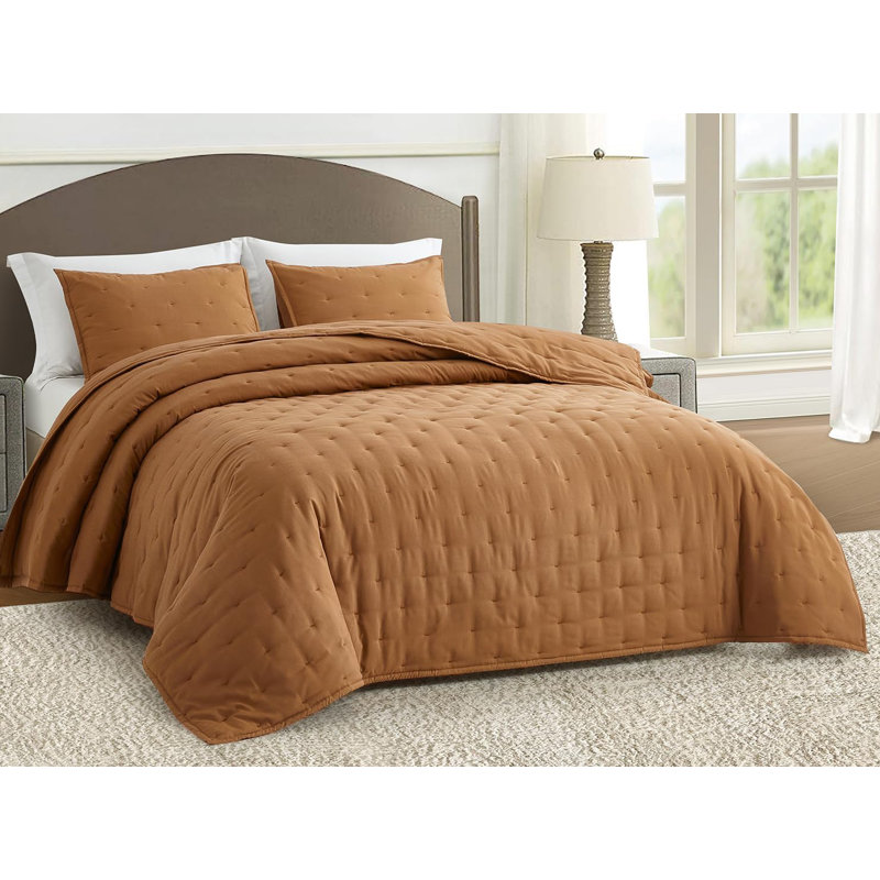 Tencel Modal Bedding Collection 3 Piece Crescent Stitch Quilt Set, Terracotta, King Quilt + 2 King Shams