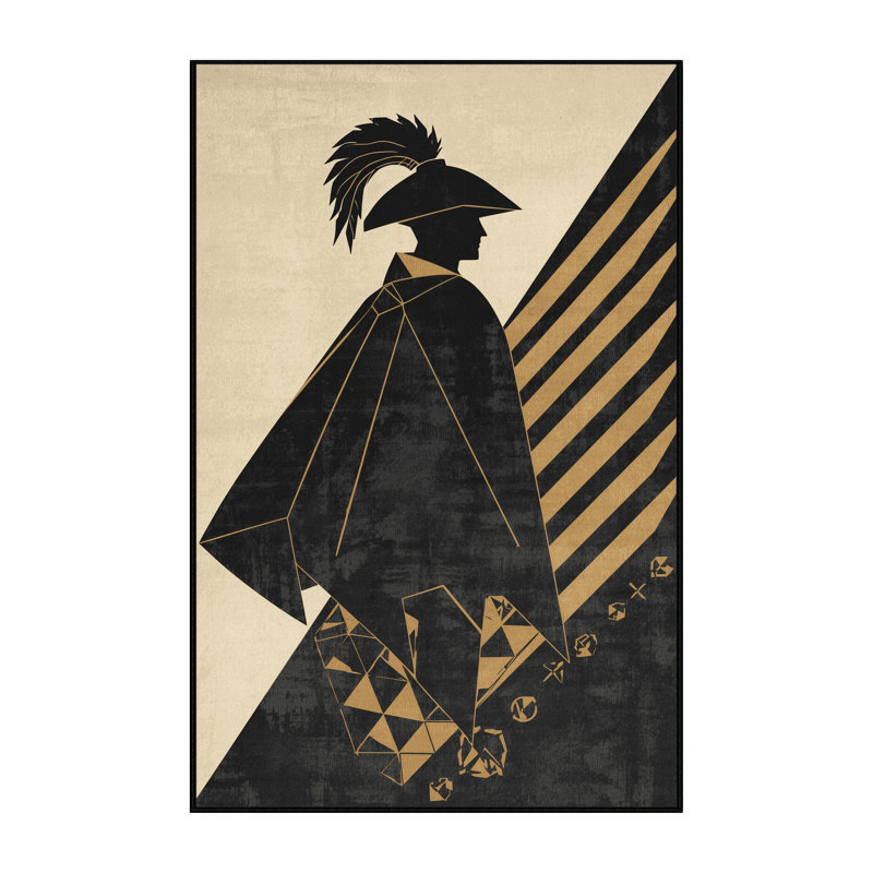 Soft Plush Duran Musketeer Retro Geometric Area Rug in Black – Black Binding, 4x6