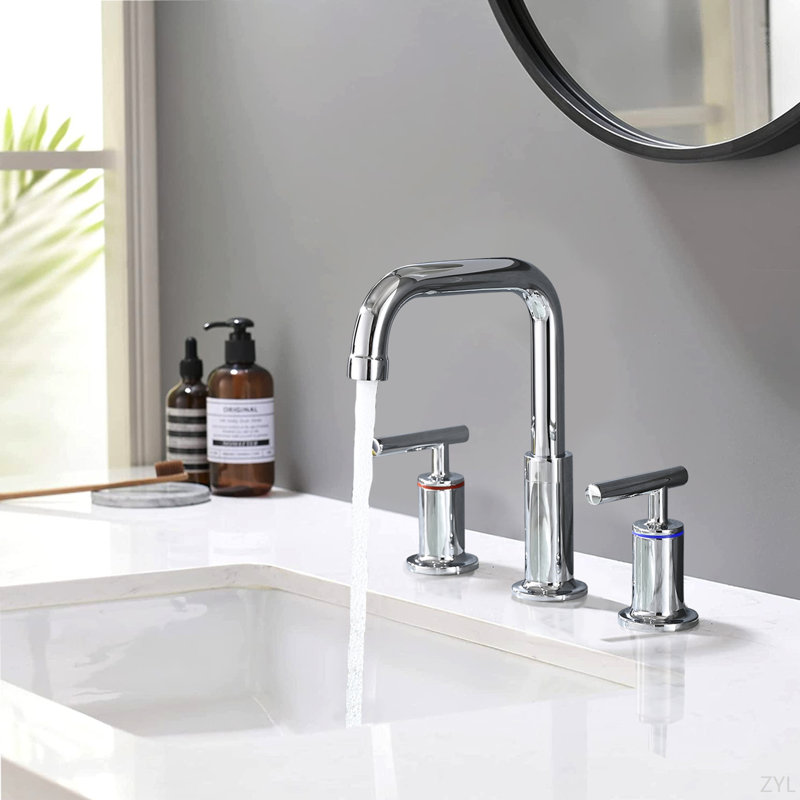 8 In. Widespread Double Handle Bathroom Faucet With Pop Up Drain, Chrome