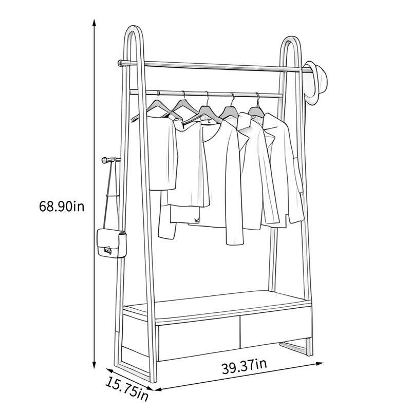 Trapezoid Coat Rack Solid Rod Drawers Hooks