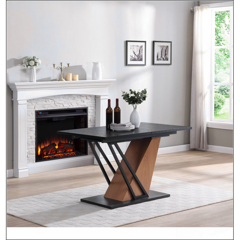 Table de salle à manger extensible de 61,81 po (46,46 po), table rectangulaire géométrique moderne avec structure en métal robuste et base en bois aggloméré