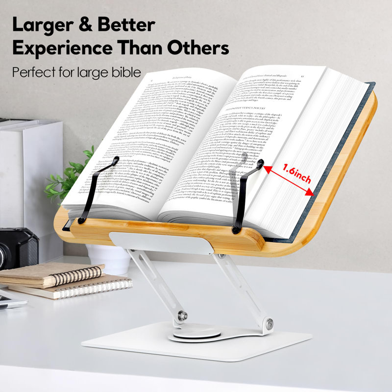 Book Stand For Reading Large Book Holder With 360° Rotating Base, 15.4"X11" Cookbook Stand Desktop Holder With Book Light, Foldable Desktop Stand For Textbook, Recipe, Laptop, Sheet Music