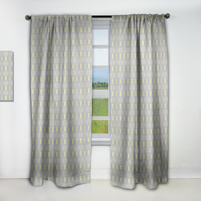 Golden Cornflower Pattern - Abstract Mid-Century Modern Blackout Curtain Single Panel