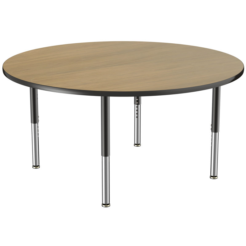Table ronde à hauteur réglable, H 24 po x L 60 po x l 60 po, Chêne Pasadena / bleu marine / noir, Super