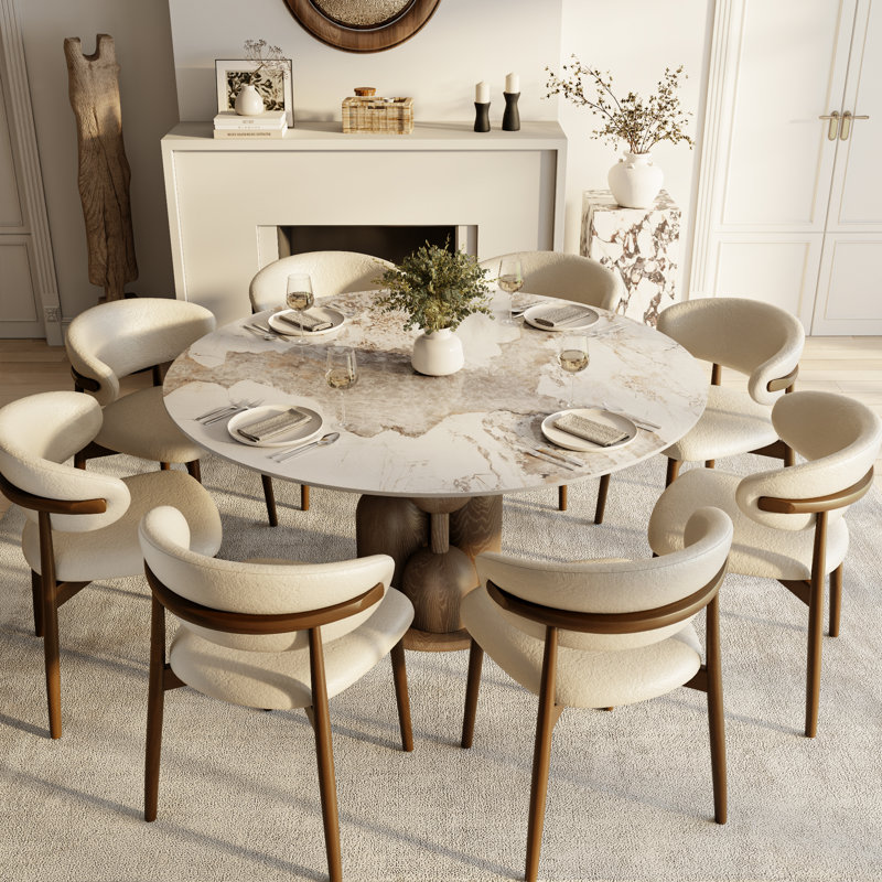 Table de salle à manger Amberly Luxury Modern, H 29,52 po x l 62,99 po x P 62,99 po, Chanel, Caramel Brown