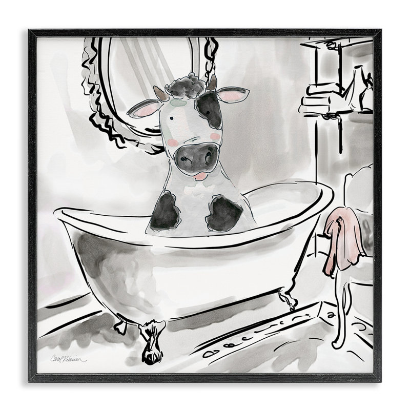 Giclée encadrée de la vache minimaliste, design par Carol Robinson, Giclée encadrée noir minuit, H 12 po x l 12 po