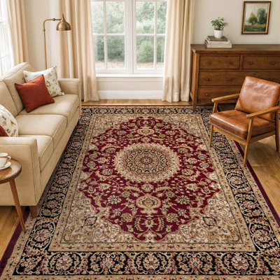 Tapis oriental bourgogne / moutarde / noir Shiflett