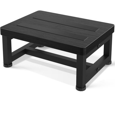 Wooden Step Stool for Adults, Heavy Duty Stepping Stool with Non-Slip Rubber Feet & Adjustable Feet, Bed Steps for High Beds, Bathroom, Kitchen & Office (Black)